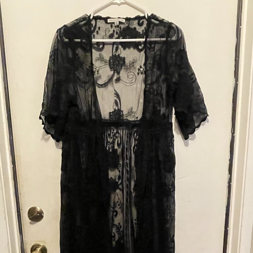 Haute Monde Black Lace Beach Coverup Lingerie Nightwear Robe Size Large (158)